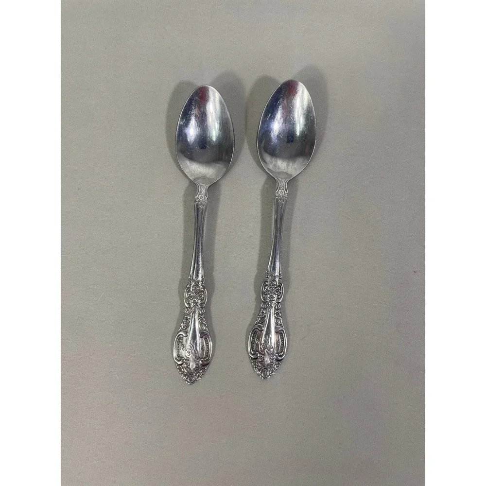 Springtime Stainless Steel‎ Spoons (2) Flatware Floral Scrolls Glossy Japan